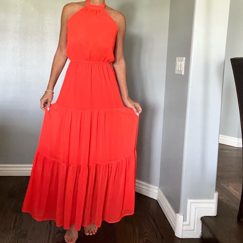 Orange tiered maxi dress, size small.
